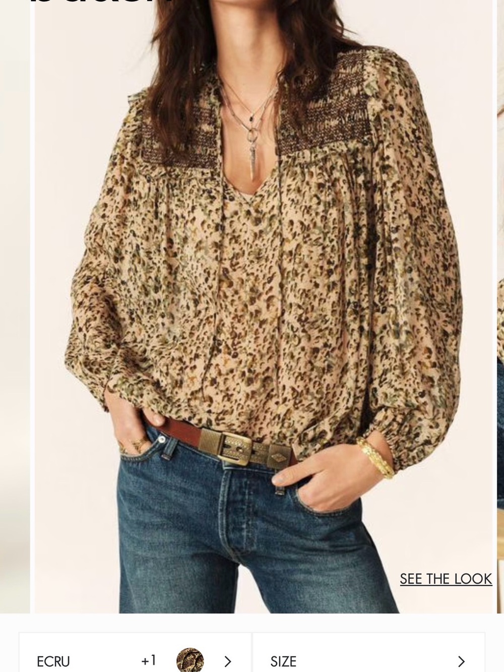 ba&sh Ecru Leopard-Print Peasant Blouse